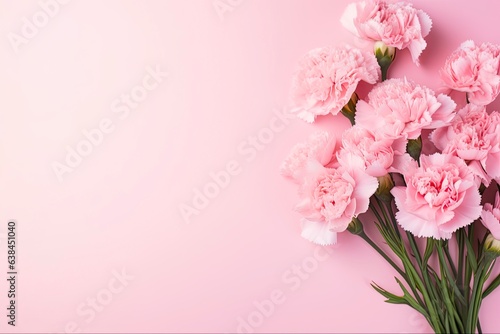 Pink Carnations Bouquet on Pastel Background with Confetti. Perfect for Mother s Day Card or Minimal Flower Background. Generative AI