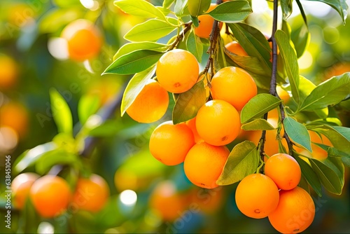 Ripe Kumquat Fruit on Green Tree Branch. Citrous Plant with Fresh Orange Fruits. Generative AI