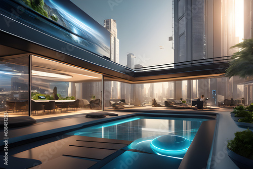 swimming pool in the house in the modern city © Images Guru