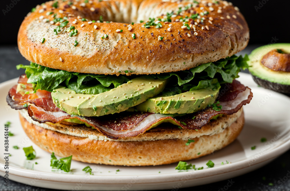 Gourmet Delight: Avocado Bacon Bagel Sandwich Gourmet Delight: Avocado Bacon Bagel Sandwich