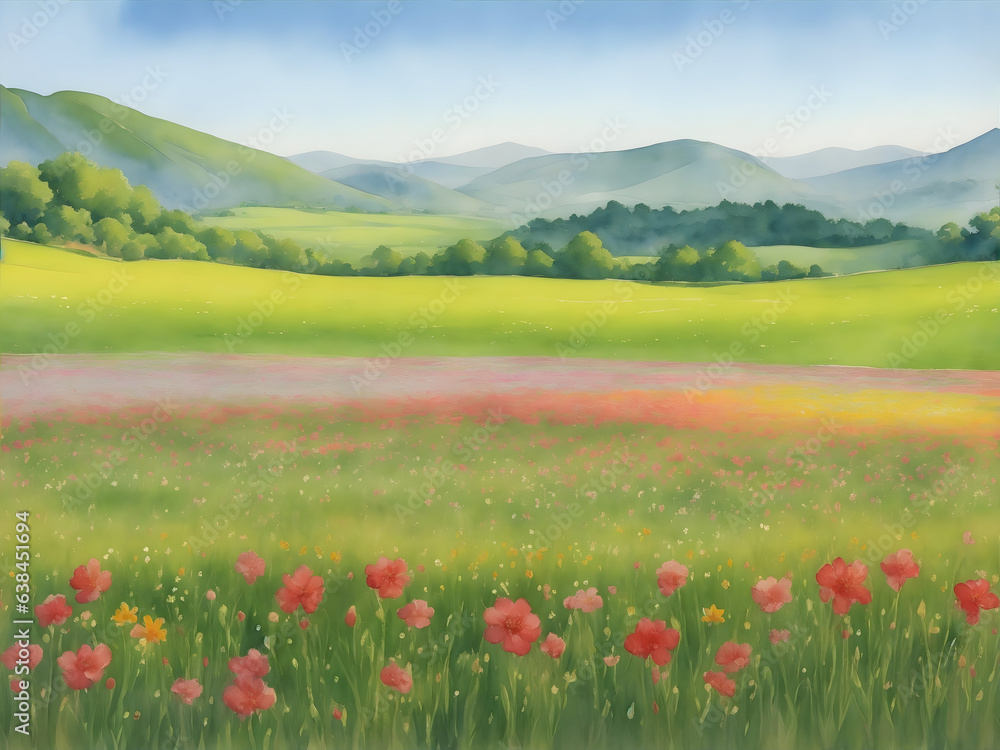 field of flowers watercolor