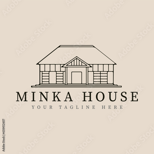minka house traditional home japanese line art logo vector illustration template design.