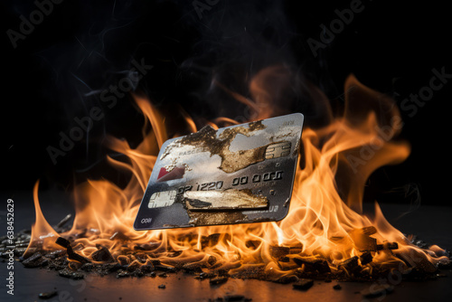 Credit card burning , economic collapse or anticapitalist concept image photo