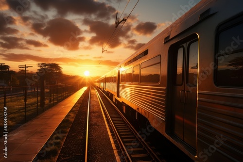 Train depart stop sunset. Generate Ai