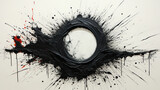 Black and White Oil Paint fat Strokes in The Shape of a Circle Ring Grungy Liquid Splatter on Background AI Generative
