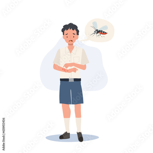 Wallpaper Mural Preventing Zika Virus Spread concept. Thai student boy with Mosquito Bites Scratching Itchy Skin in Summertime. Torontodigital.ca