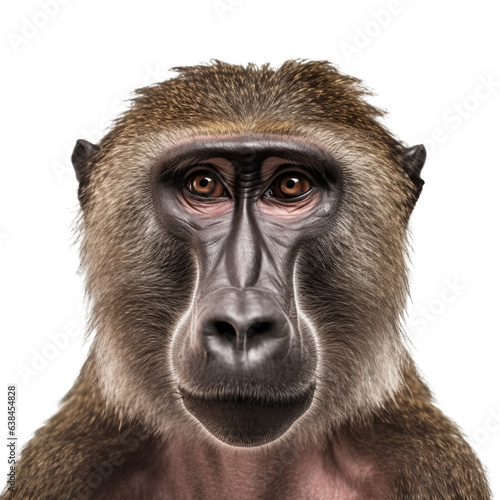 macaque face shot isolated on transparent background cutout