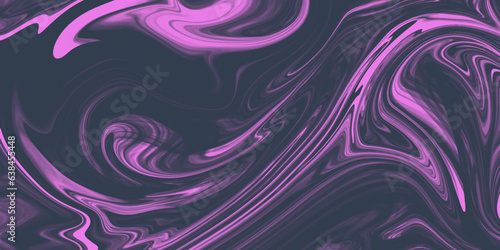 Trendy background with liquid texture in grey black colors with neon pink accent. Liquid wave flow of paint or smoke for banner, flyer, cover or placard in trendy acid rave style. Optical illusion