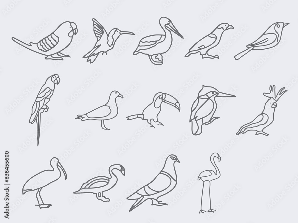 set of birds outline icon doodle vector illustration set of birds outline icon doodle vector illustration