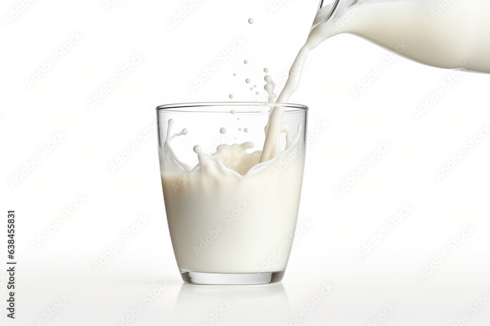 Pouring milk in the glass isolated on white background Pouring milk in the glass isolated on white background