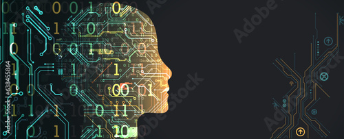 Artificial Intelligence. Technical background with a silhouette of a man. Big data concept. Machine cyber mind.