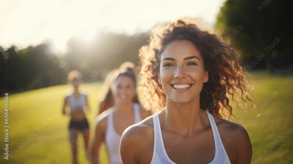 Fitness sport woman exercising and running outdoor, healthy lifestyle, Generative AI