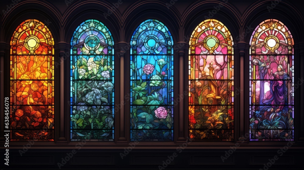Stunning stained glass windows in a beautiful building - obrazy, fototapety, plakaty 