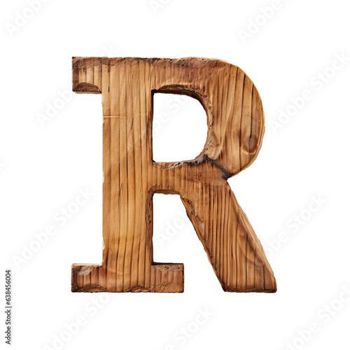Fototapeta Naklejka Na Ścianę i Meble -  Rustic 3d wooden letter R, wood typography font, alphabet abc, isolated on transpartent background png (Generative Ai)