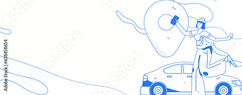 Flat vector concept operation hand-drawn illustration of people taking a taxi 