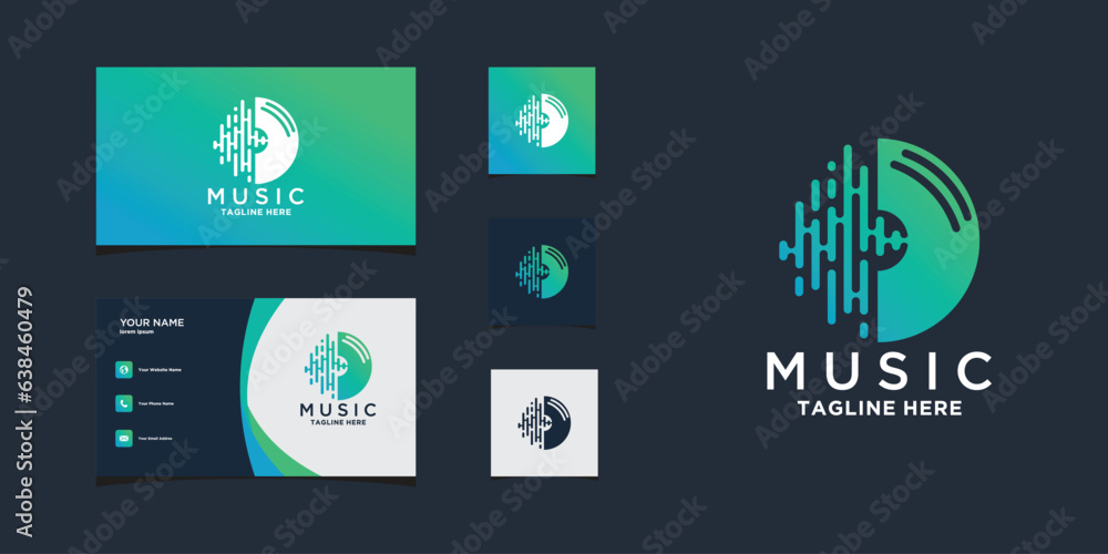 Naklejka premium Music logo design with gradient unique and bussines card. Premium Vector