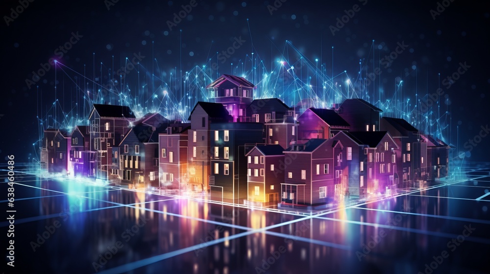 Naklejka premium Smart cityscape with wireless network. Futuristic illustration of future technologies