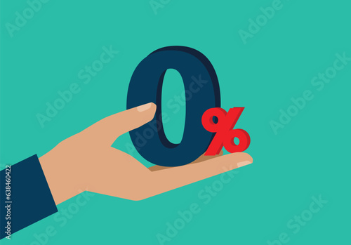 Businessman hand show zero percent. Financial rate and mortgage rates.