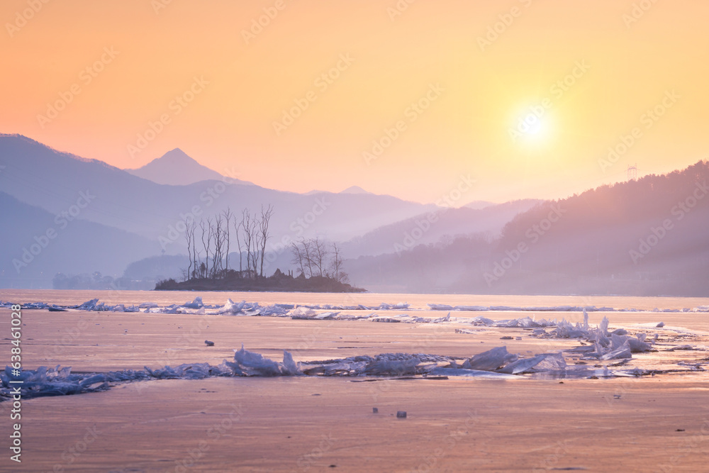 Winter in Korea, Dumulmeori and  Ice lake of Yangpyeong in Winter in korea, South Korea.