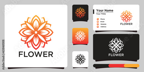 Flower logo abstract design ilustrasion and bussines card. Premium Vector