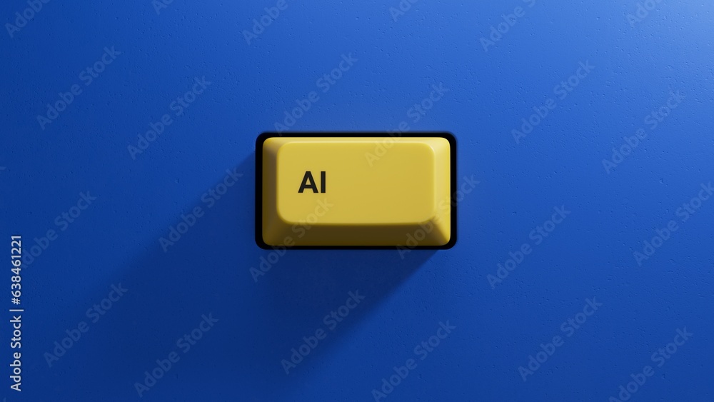 AI.3D illustration of button of keyboard of a modern computer.Light yellow button.3D rendering on blue background.
AI.3D illustration of button of keyboard of a modern computer.Light yellow button.3D rendering on blue background.