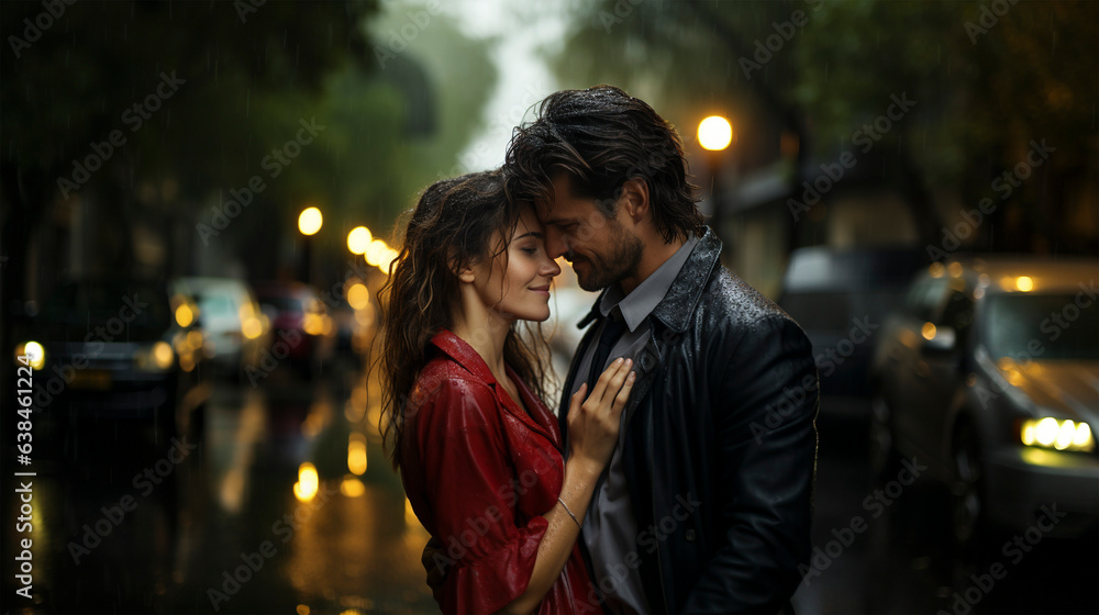Fototapeta premium 雨の中抱き合うカップル
