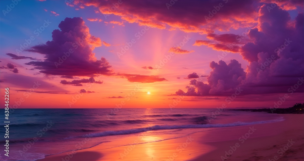 sunset at the beach. sunset over the sea. sunset on the beach.