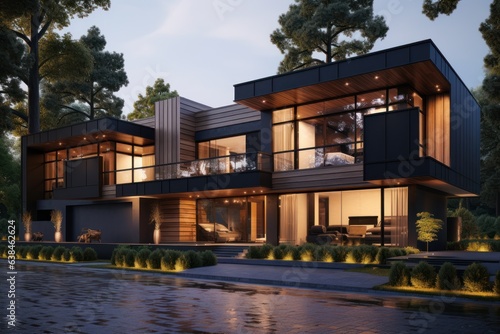 Modern villa in the evening © ArtCookStudio