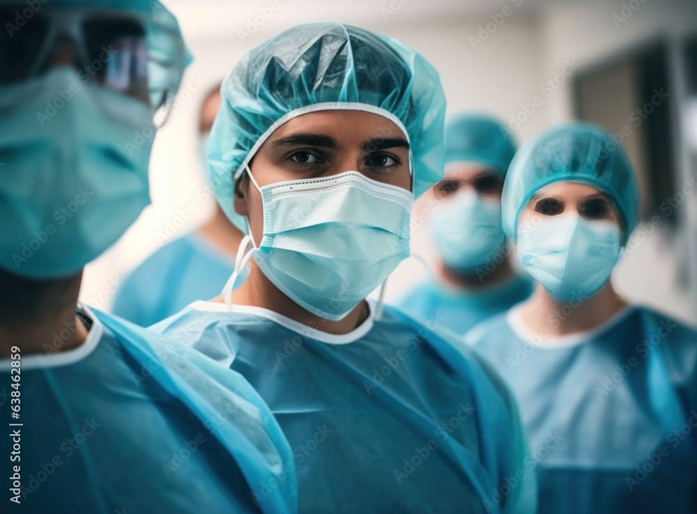 Group of doctors and nurses showing face masks in hospital Group of doctors and nurses showing face masks in hospital