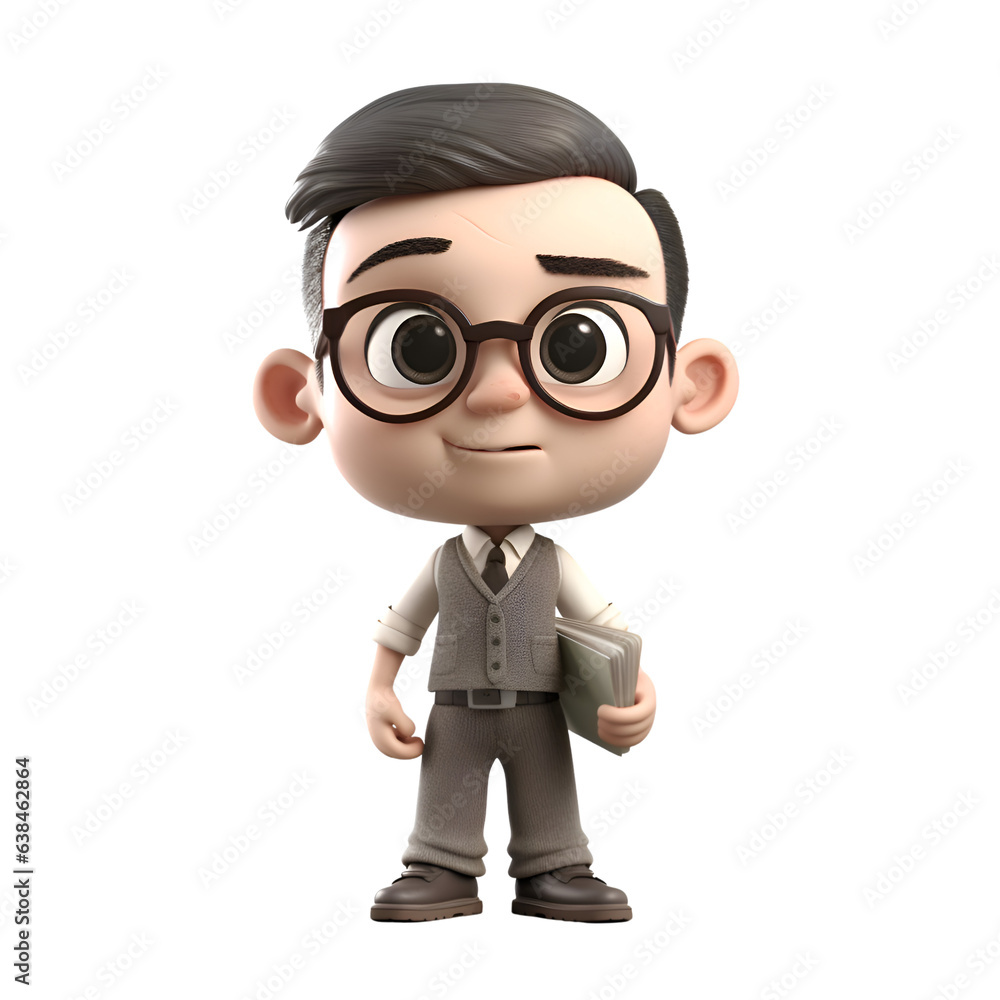 3D Render of a Little Boy with Glasses and Bow Tie