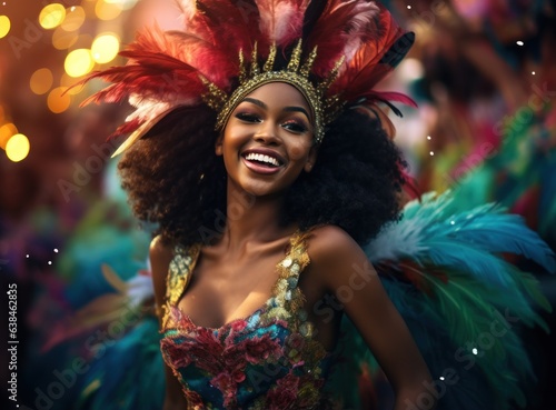 Girl with feathers dressed up at carnival