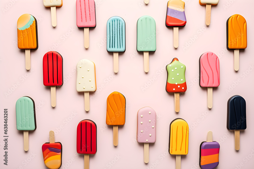 delicious colorful ice cream on the table, ice cream sticks of various flavors delicious colorful ice cream on the table, ice cream sticks of various flavors