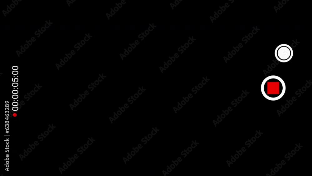 Smartphone camera screen during video shooting on a black background. Recording screen overlay with alpha channel. 