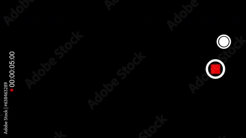 Smartphone camera screen during video shooting on a black background. Recording screen overlay with alpha channel. 