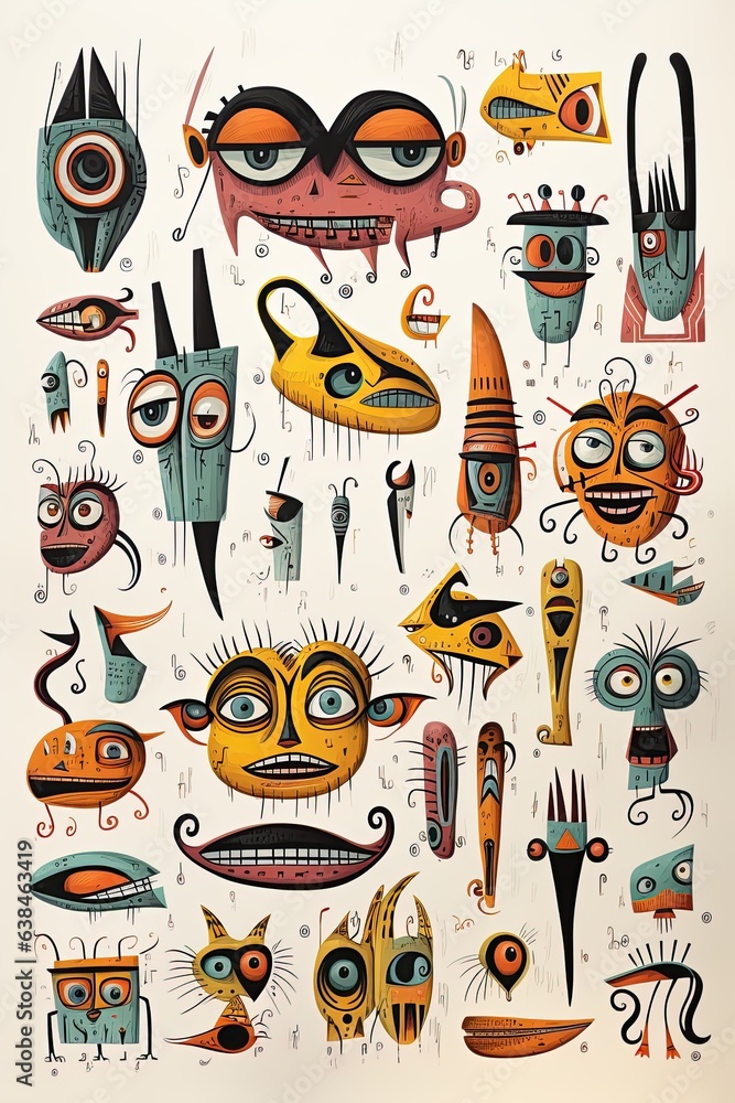 Native ritual masks and ornaments in traditional style. Abstract art poster design. Ai Generative
