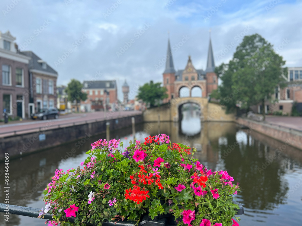 Flowers at a canal in front of the waterpoort