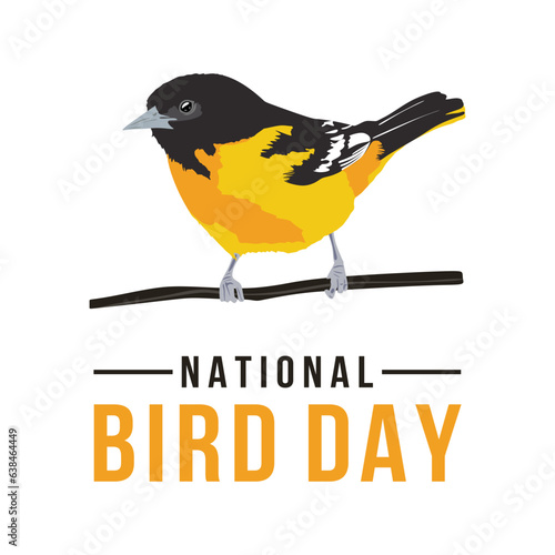 National bird day. Flat illustration of cute and colorful bird sitting on tree branch for national bird day celebration. Suitable for greeting card poster and banner. Vector illustration