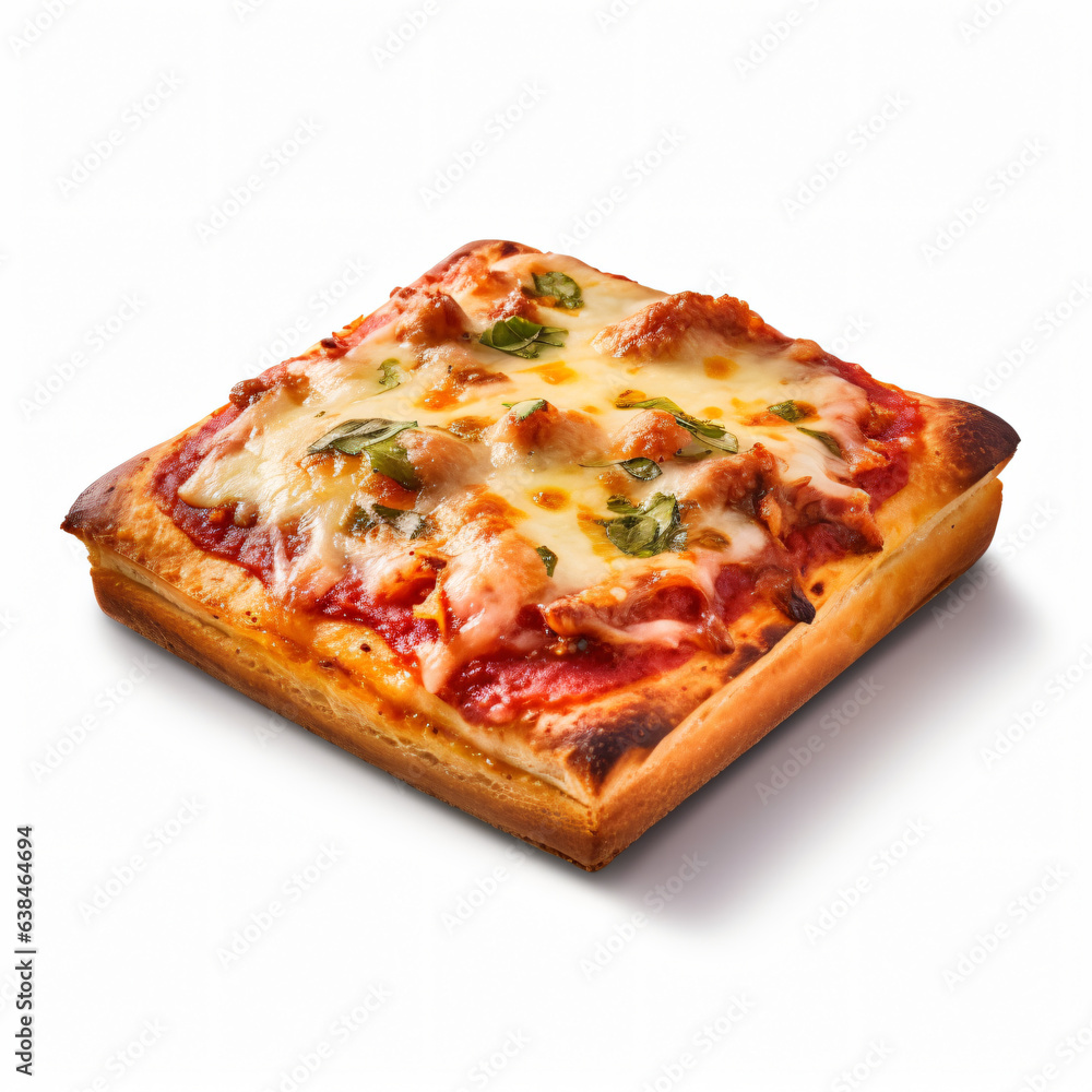 Square Crust Flatbread Pizza, Square slices of delicious Italian style margarita pizza on board Square Crust Flatbread Pizza, Square slices of delicious Italian style margarita pizza on board