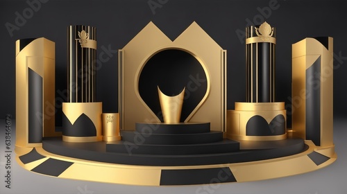 3d podium stage black and glossy gold luxury theme abstract concept background