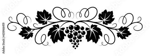 Grapes vine decorative pattern. Graphic illustration for grape juice or wine label, emblem or banner.