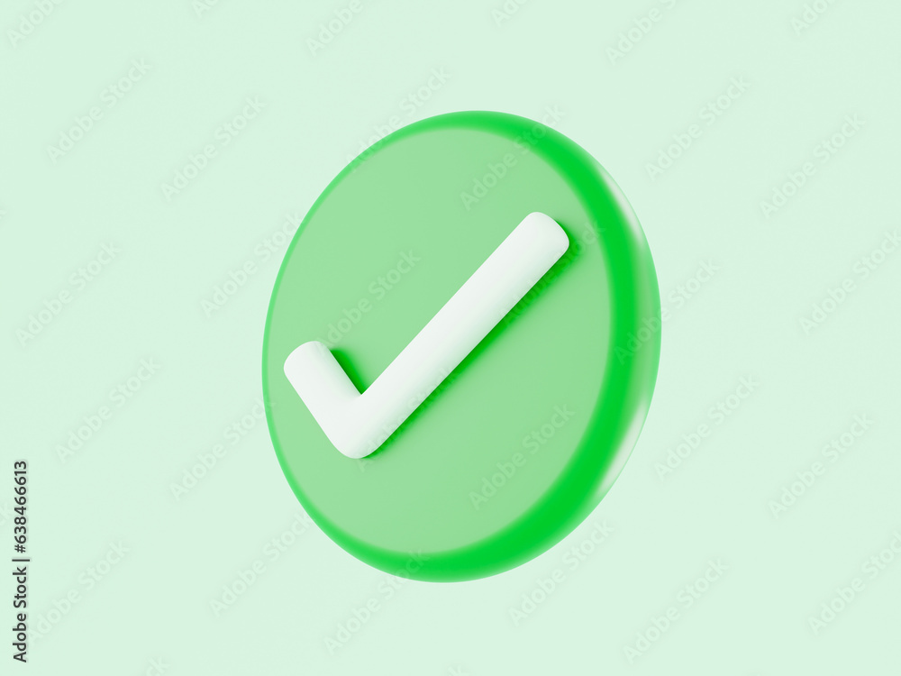 3D rendering The green checkmark symbol flies in the air. 3D rendering The green checkmark symbol flies in the air.
