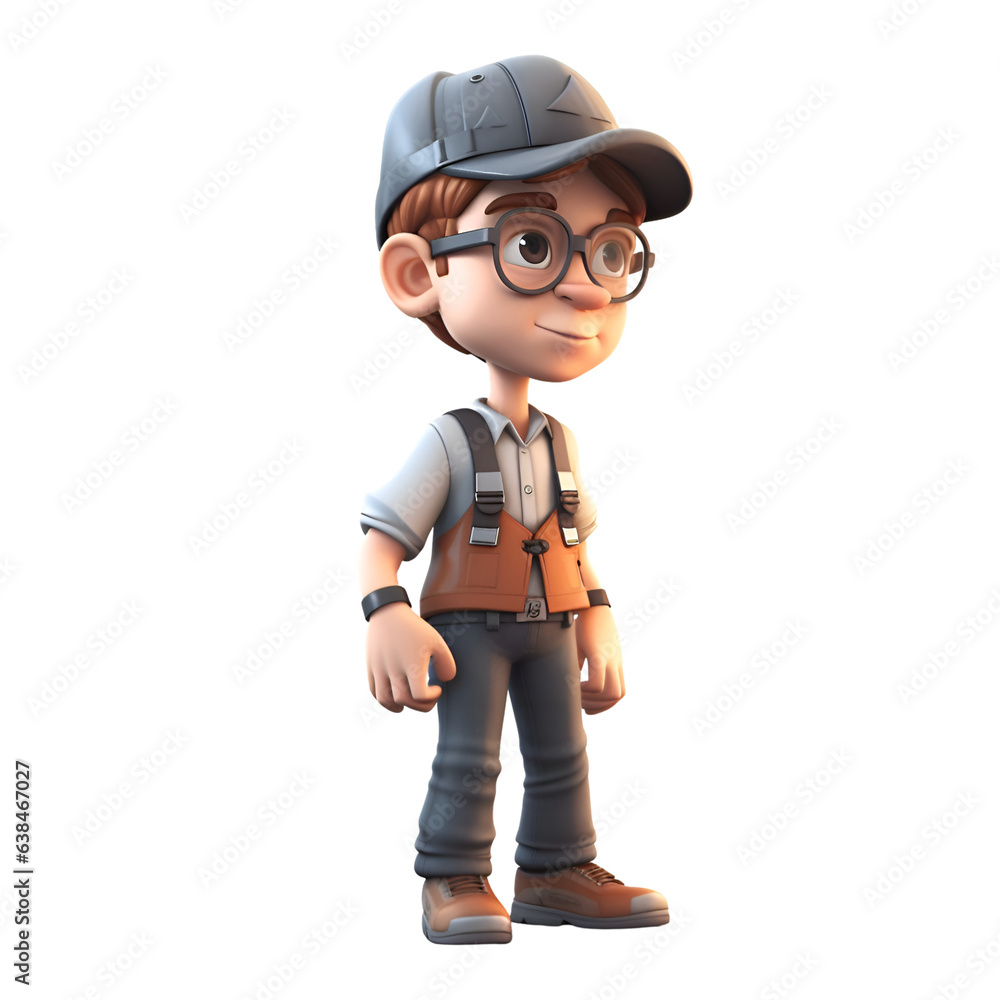 3D Render of a Little Boy with Construction Worker hat and glasses