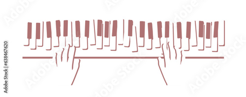 hand playing piano brown line pattern White background for cover work
