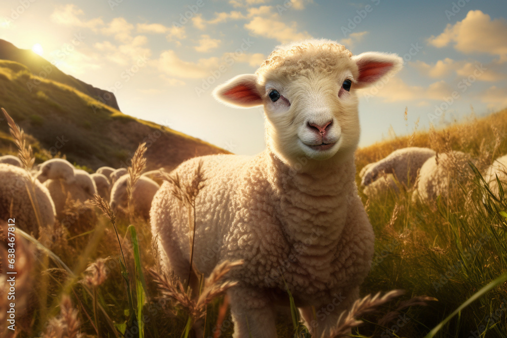 Fototapeta premium sheep in the grass field