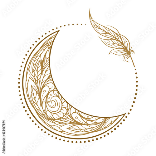 Golden cresent moon vector illustration. Ethnic style vector graphic.