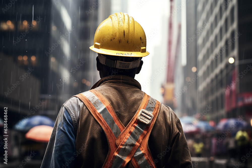 Vibrant photography that captures the essence of Labor Day, Close-up of a hard-wearing construction worker drenched in sweat Vibrant photography that captures the essence of Labor Day, Close-up of a hard-wearing construction worker drenched in sweat