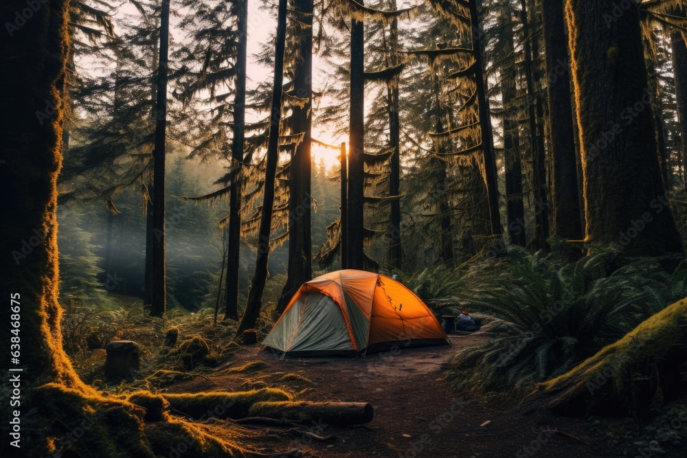 Camping tent in Washington forest