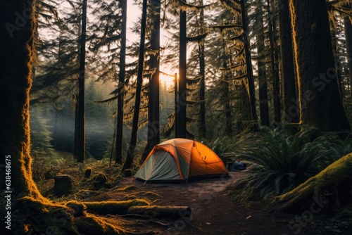 Camping tent in Washington forest