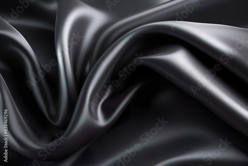 Smooth elegant black color silk or satin cloth texture. Abstract background. Banner. Generated AI