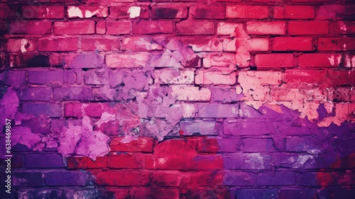 Magenta purple red old brick wall. Toned colorful grunge background created with Generative AI